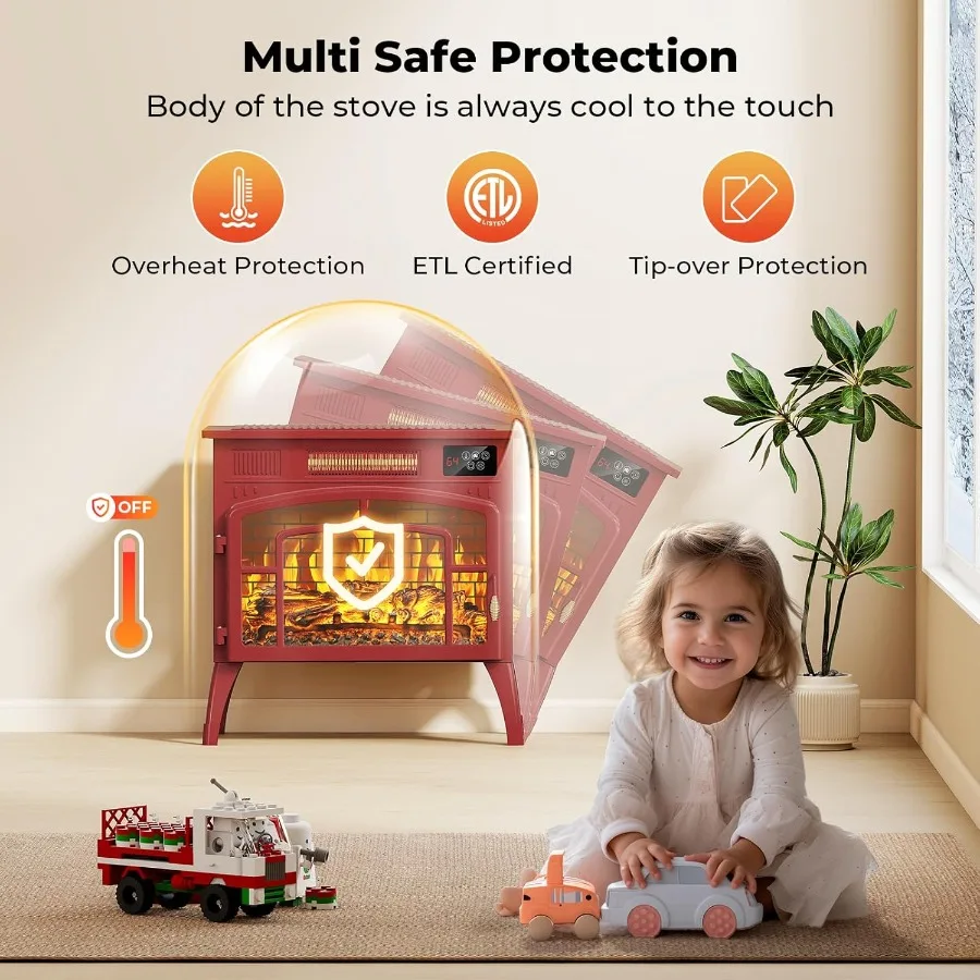 23 Electric Fireplace Stove with 3D Flame Effect and 5 Flame Colors 750/1500W Space Heater with Remote and Timer Energy Saving