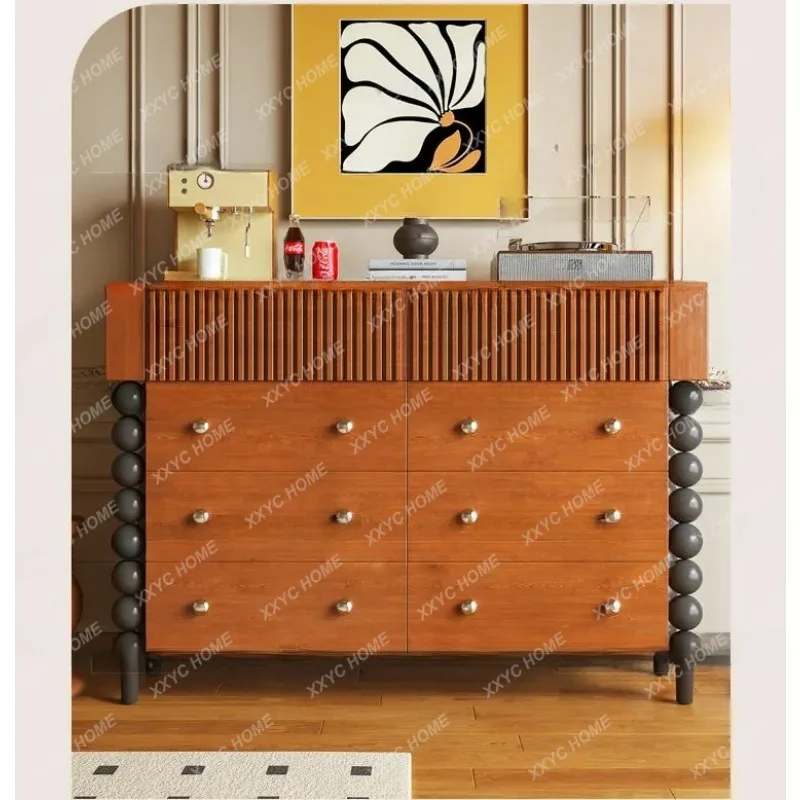 XXFactory Direct vintage style color-blocked Roman column-style sideboard, living room wood-colored multifunctional cabinet