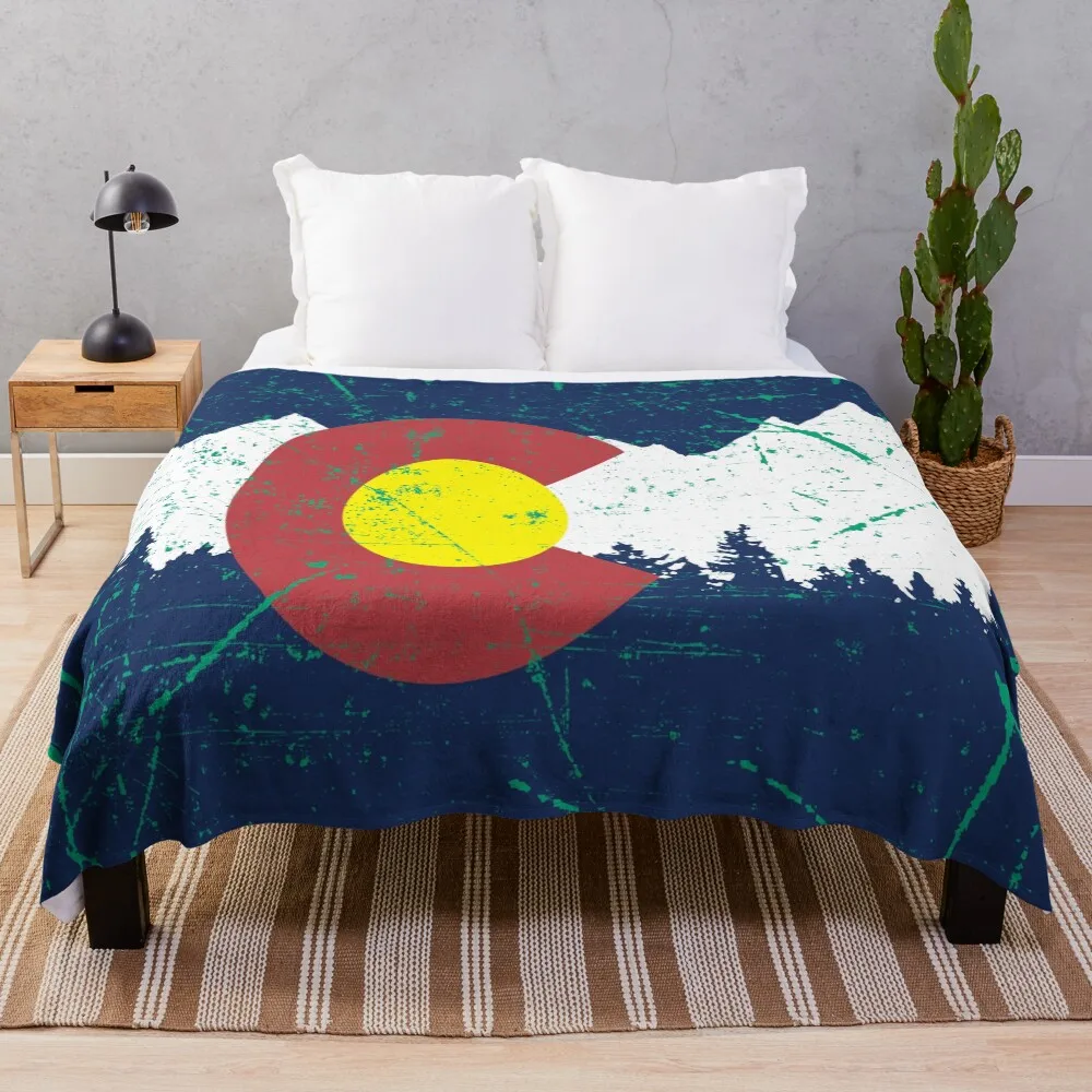 

Vintage Colorado Flag Mountains Throw Blanket Nap Thin Blankets