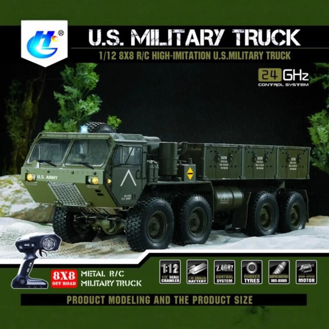 

HG-P801 Heavy Truck 1/12 High Imitation Military Card 16-CH Model 8-Wheel Drive Tractor RC Remote Control Vehicle Toy Gift