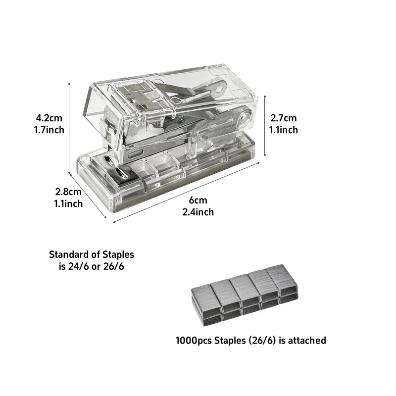 Mini Transparent Color Stapler 1000pcs 26/6 Staples Set Portable Binder Office Binding Tools School F7639