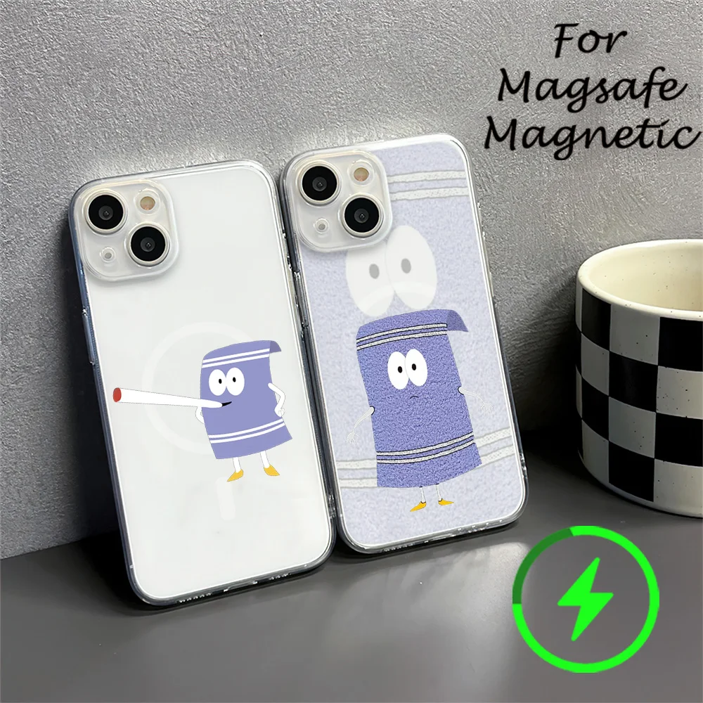 Cartoon S-South Park Towelie Phone Case For IPhone 15 14 13 12 11 Transparent Magnetic Suction Cover