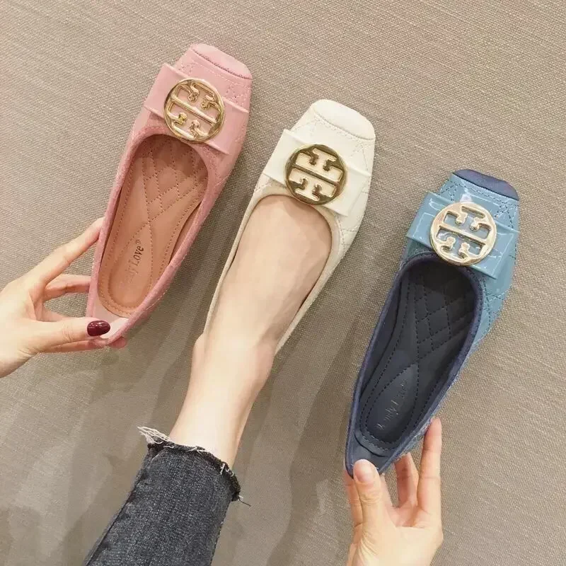 Zapatos de trabajo de fondo plano para mujer, elegantes, de gama alta, color azul, estilo de diseñador, con diamantes de imitación, para ir al trabajo y ocio