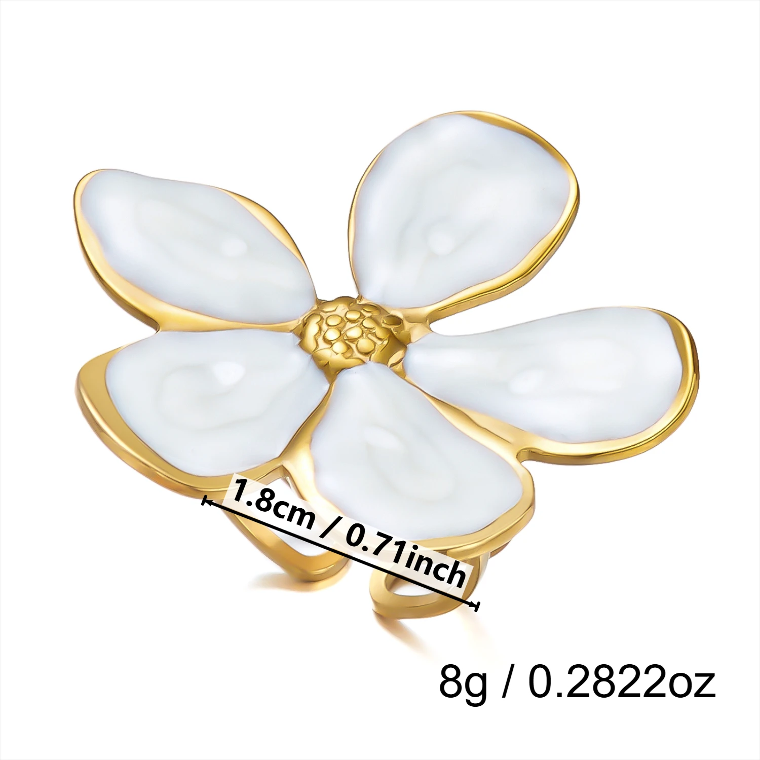 Eleganter Goldfarben-Blumenring für Damen aus Edelstahl mit Weißer Emaille Ovaler Knöchelring Attraktiver Finger-Charm-Schmuck – Detail 9
