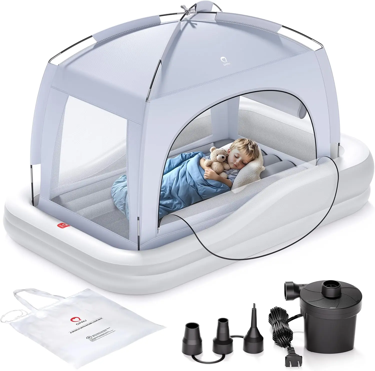 Lit de voyage gonflable pour tout-petits avec tente, tente de berceau pour bébé, matelas pneumatique Portable pour enfants avec pare-chocs de sécurité, idéal pour la maison