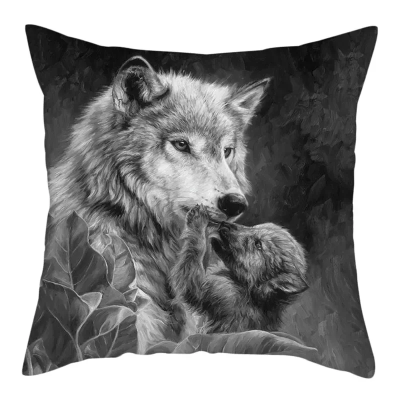 Animal Wolf King Print Pattern Sofa Cushion Cover Pillowcase Home Party Car Bedding