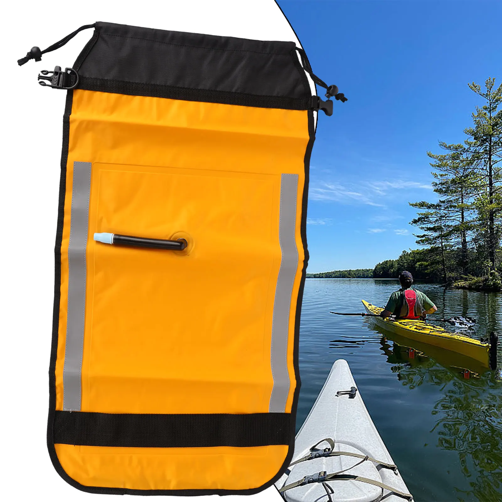 Enhance Your Water Safety with this Inflatable Paddle Bag for Kayak Canoe and Boat Bright Yellow and Reflective Strips