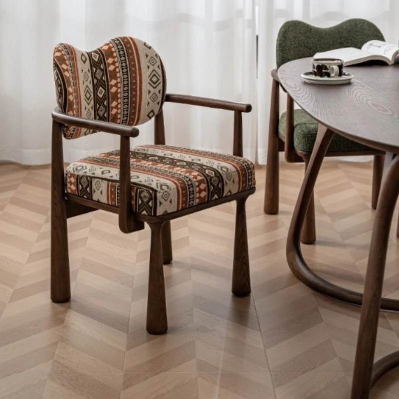 

Original medieval solid wood dining chair, family backrest armrest dining table and chair