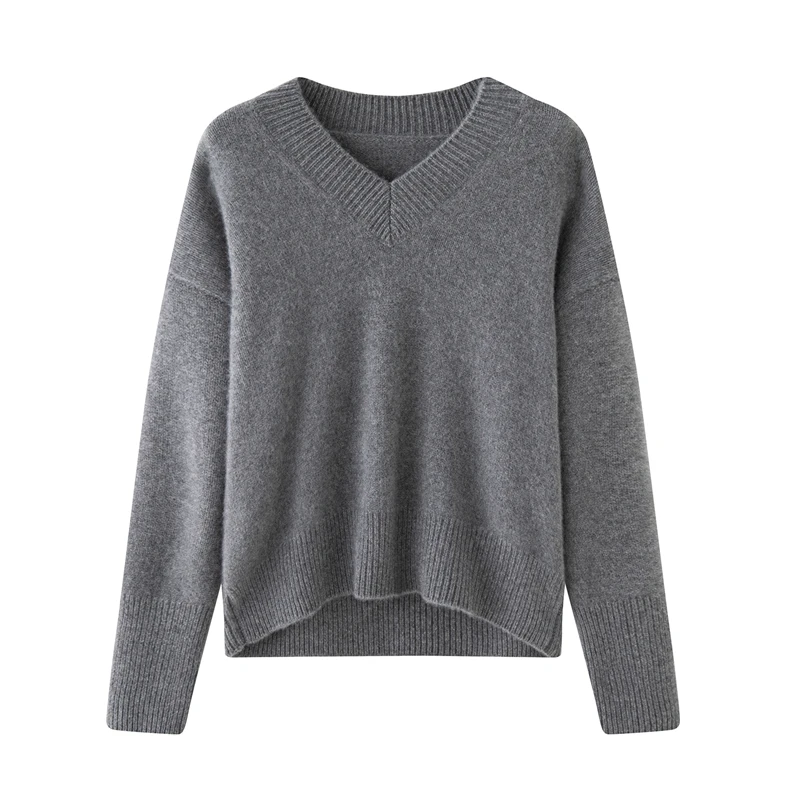 

Choice Women 100% Cashmere Brushed Sweater Thick V-neck Pullover Autumn Winter Cashmere Knitted Soft Warm Clothing Luxury Tops