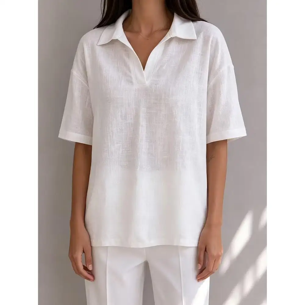 100% Baumwolle Lässiges Polohemd für Damen, Bequemer und Weicher Reiner Baumwollstoff – Detail 1