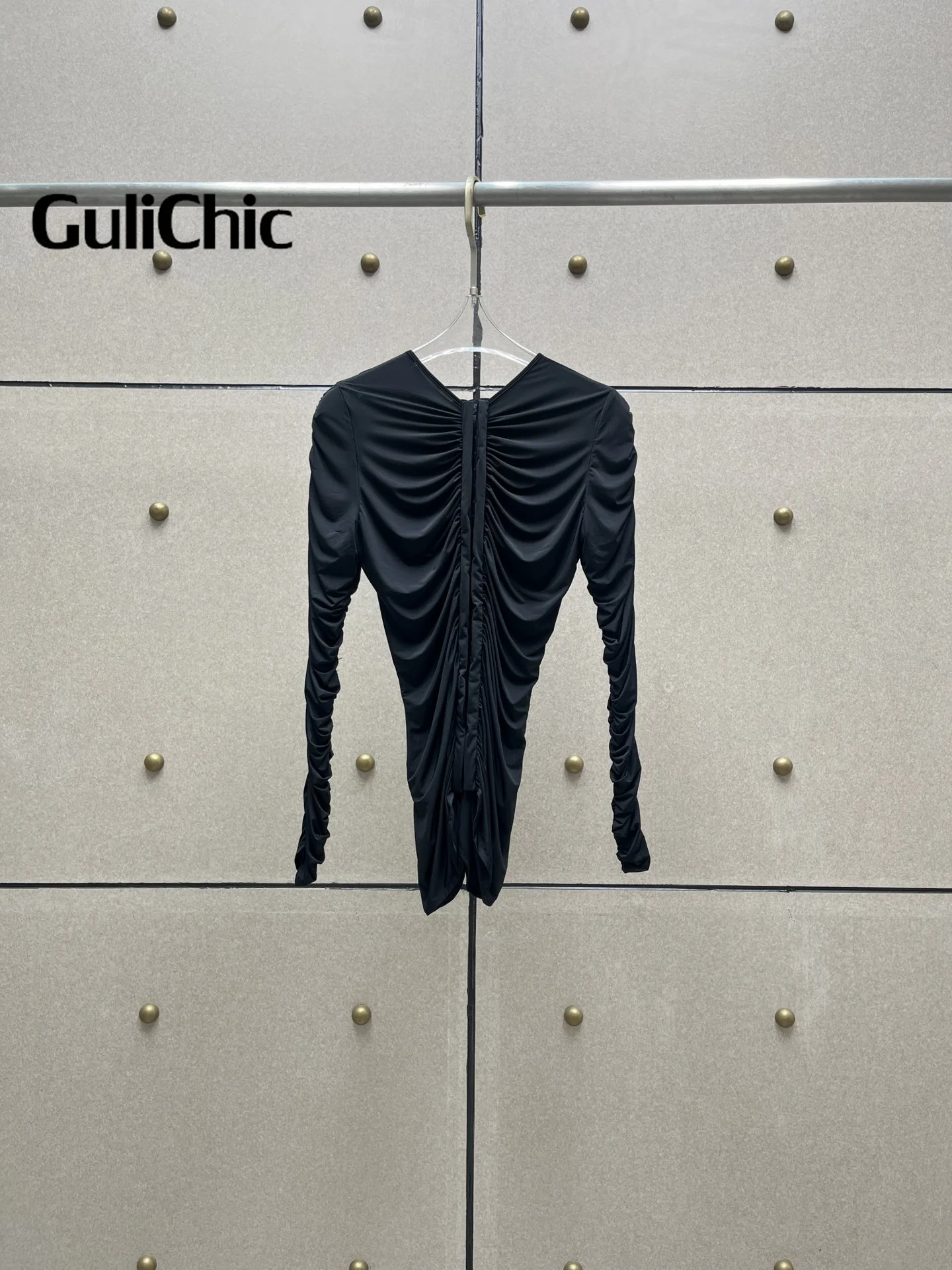 9.29 GuliChic Hot Girl Fashion Round Neck 3D Flower Slim Folds Blouse Or Draped Sexy Back Hook Buckle Stretch Skirt Set Women