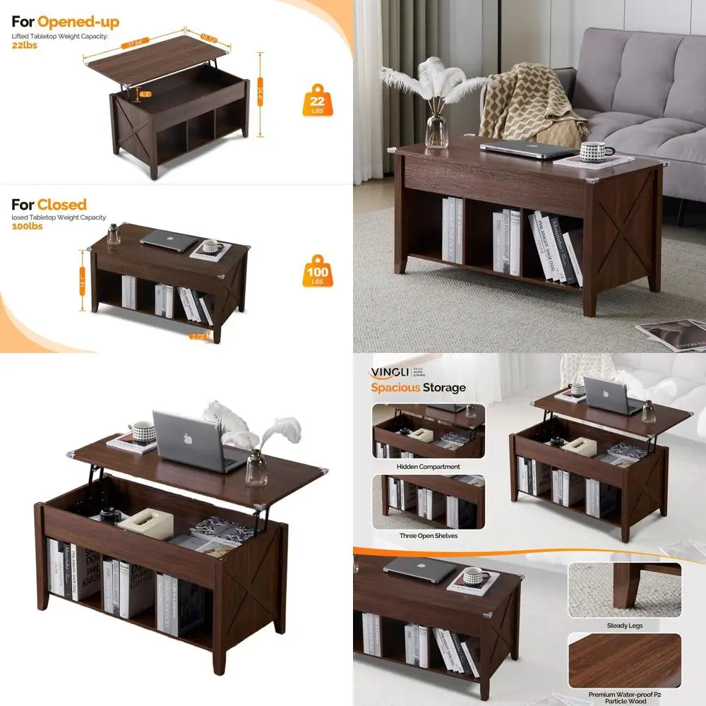 

Storage Coffee Table with Hidden Compartment for Living Room, Rustic Brown