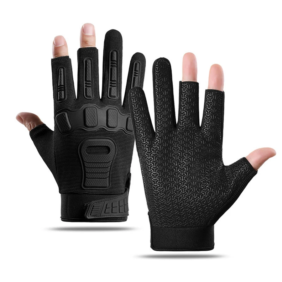Herren-Outdoor-Kletterhandschuhe, Rutschfester Gummischutz, Freiliegende Finger, Mikrofaser-Leder-Reithandschuhe – Detail 7