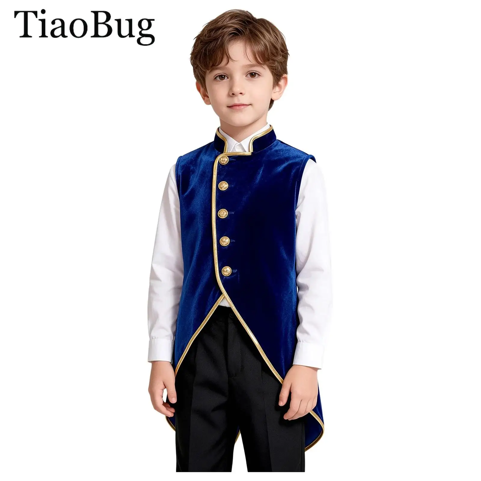 Veste de style médiéval et de la Renaissance pour garçons, avec bordure métallique, style victorien, steampunk, gothique, gilet en velours, costume de smoking, idéal pour Halloween et les déguisements.
