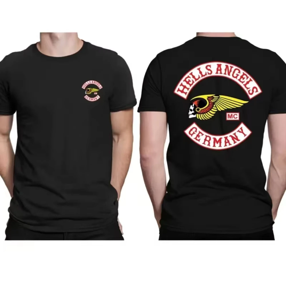 

Summer Boy Double Sided Hells Angels Brotherhood Tops Tees Short Sleeve Shirt Parent-child Amazing Male T-Shirt Cotton Oversized