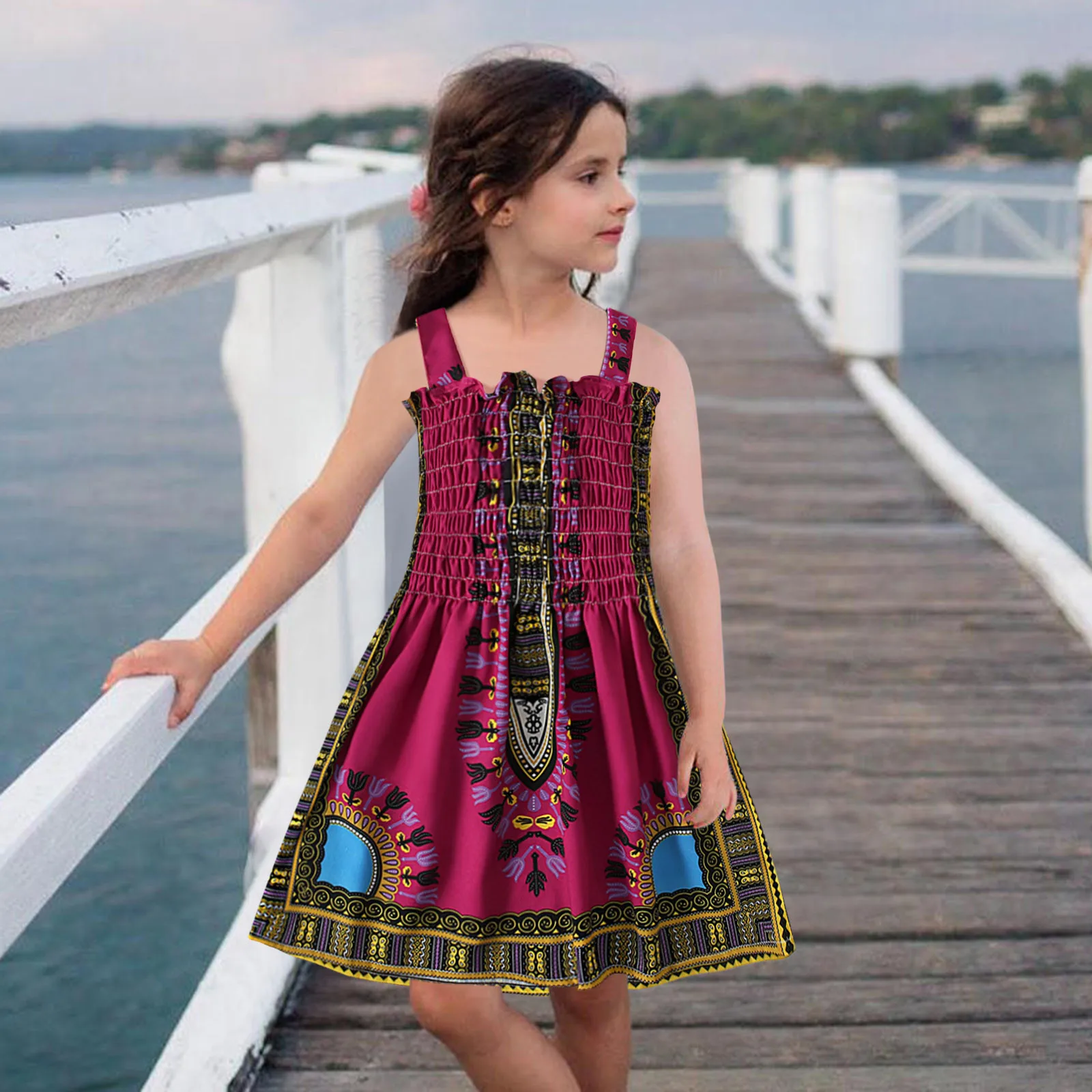 Toddler Outfits Girls Dress African Traditional Style Sleeveless Sling Summer Dress Ankara Princess Dresses For 1 2 3 4 5 Years