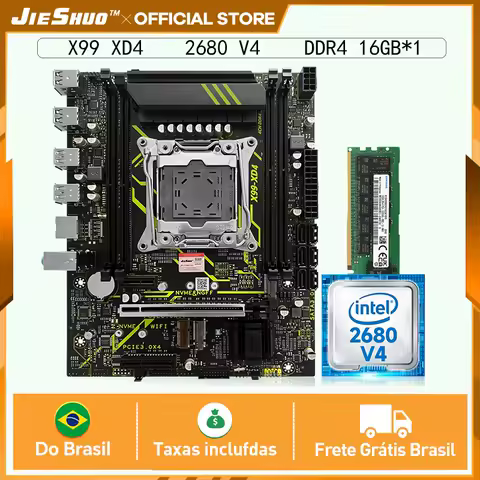 Combo de Placa Mãe JIESHU X99 com CPU Xeon E5-2680 V4, Módulo de RAM DDR4 de 16GB, NVMe M.2, USB 3.0, TPM2.0, Kit de Upgrade para PC Gamer