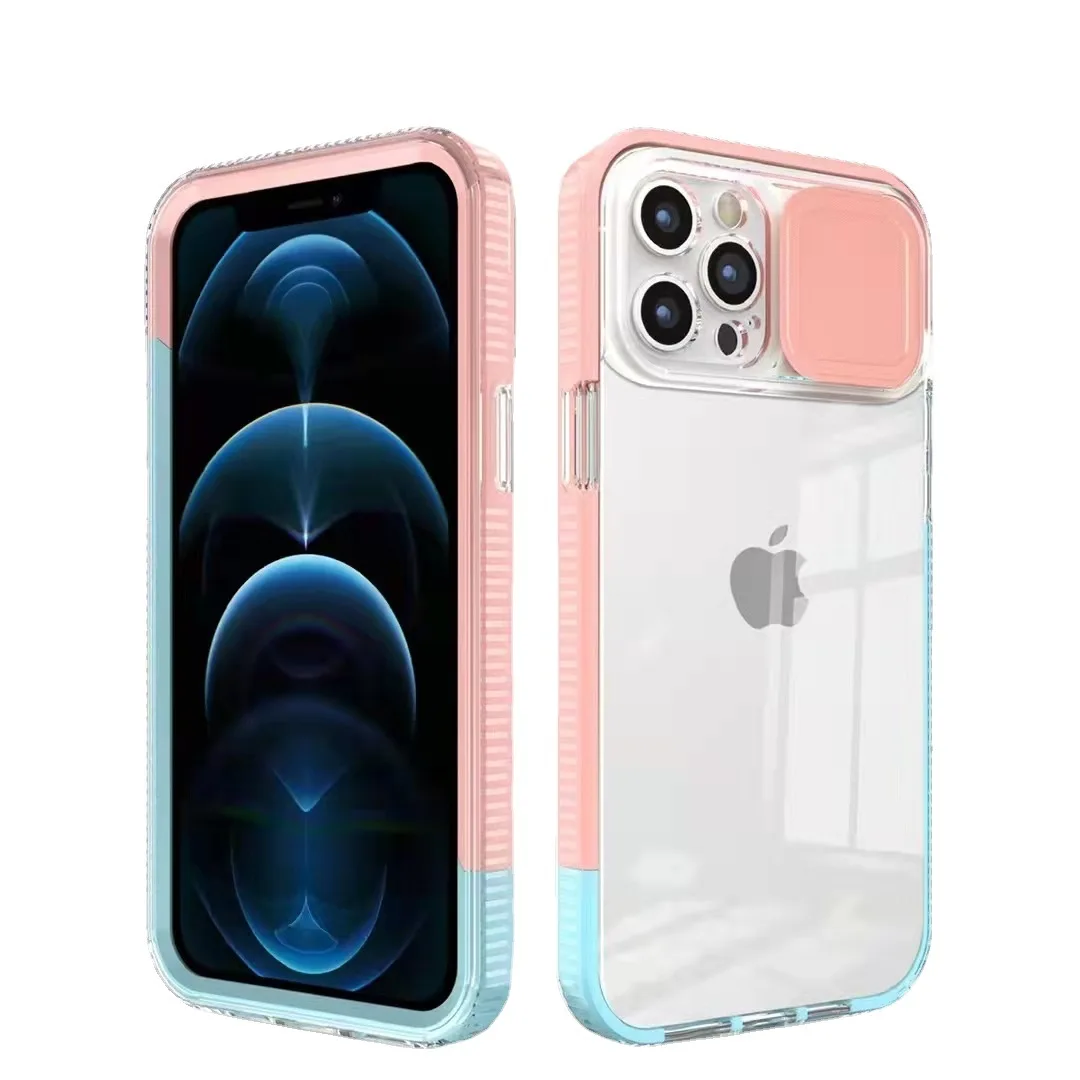 

100pc For iPhone 13 Pro Max Two-color Push Case For iPhone 12 11 Pro Max XS Max XR X 7 8 Plus Clear Lens Camera Protection Cover