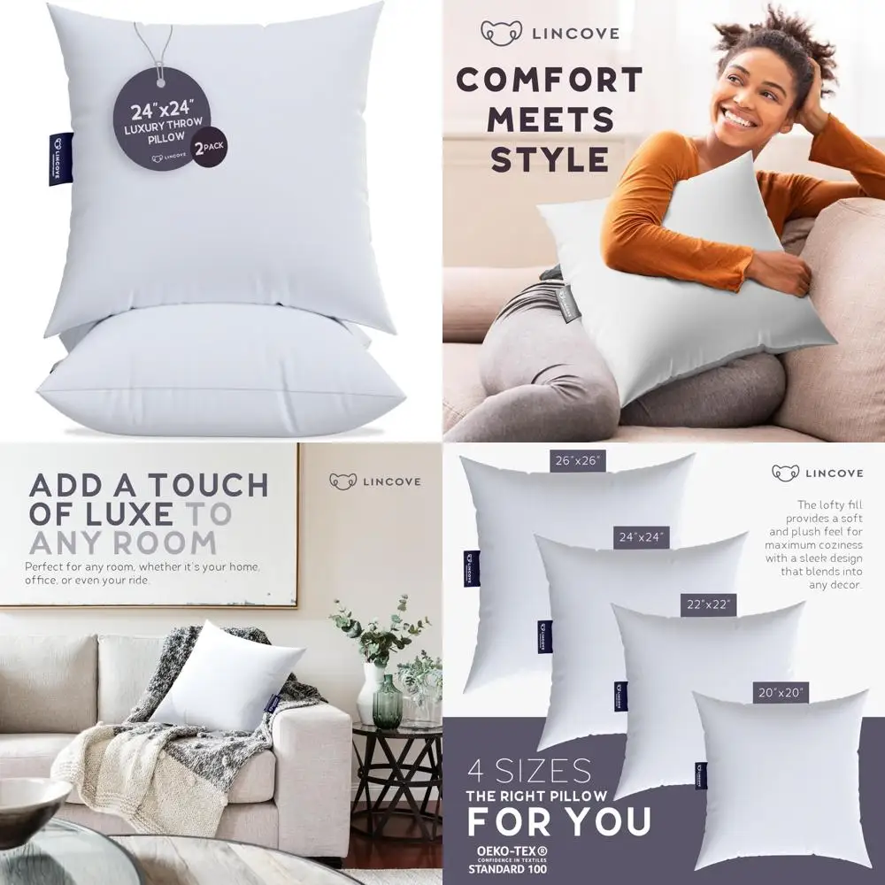 

Вставка для подушки Down Alternative Euro Square — 100% хлопок, веганская, сделано в Канаде, 24x24 дюйма