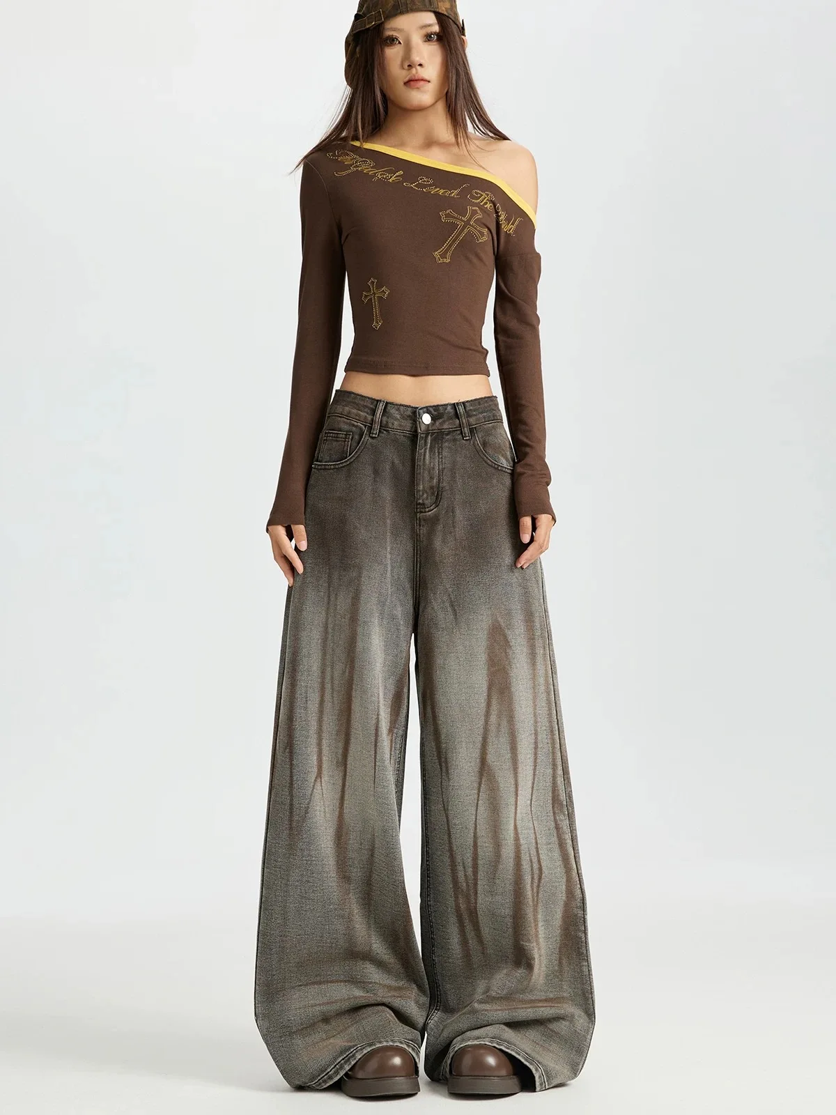 Y2K Amerikaanse Retro Jeans Dames Wasteland Flare Tie Dye Gewassen Vintage Lange Broek Herfst