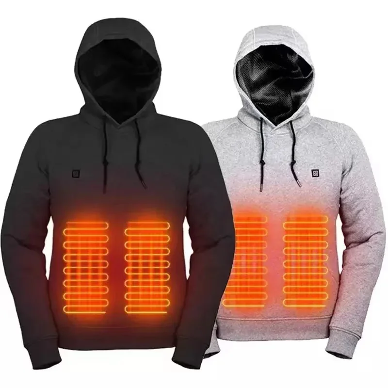 

Men Women Winter 5 Areas Coral Fleece Hooded Heated Clothes New Intelligent USB Heating Hoodie Outdoor Thermal Sportswear