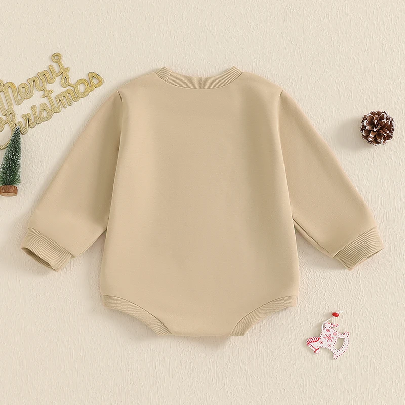 Baby Boys Girls Christmas Sweatshirt Romper Snowman Letter Embroidered Long Sleeve Round Neck Jumpsuits