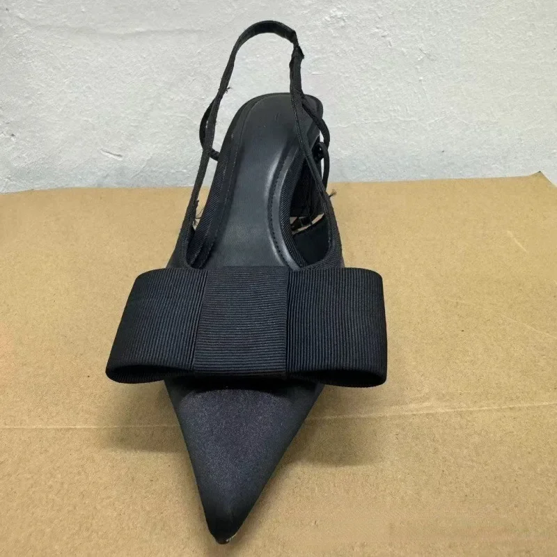 2026 Black Pointed Bow Women\'s Elegant High Heels Shoes Luxury Designer Big Size Autumn Office Slingbacks Fashion Ladies Pumps