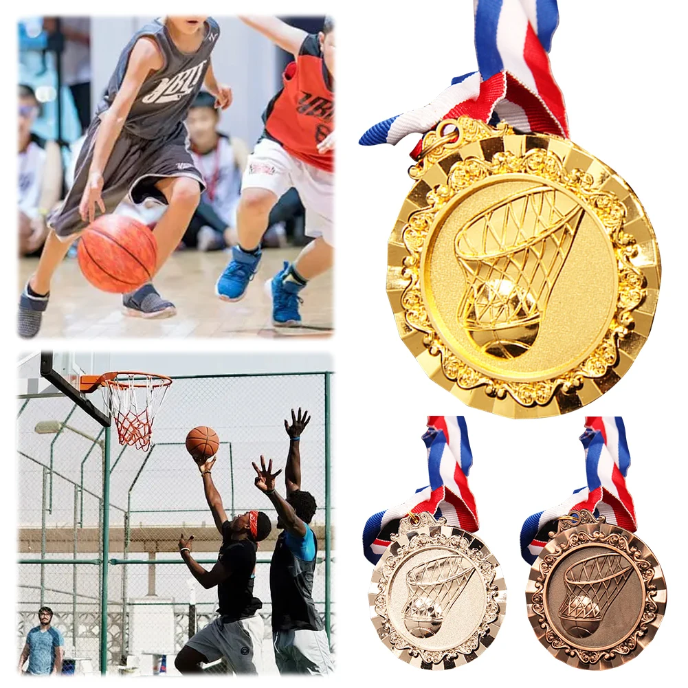 6.5cm Basketball Medals Basketball Award Medals with Neck Ribbon Gold/Silver/Bronze Medals Basketball Game Medals for Winners