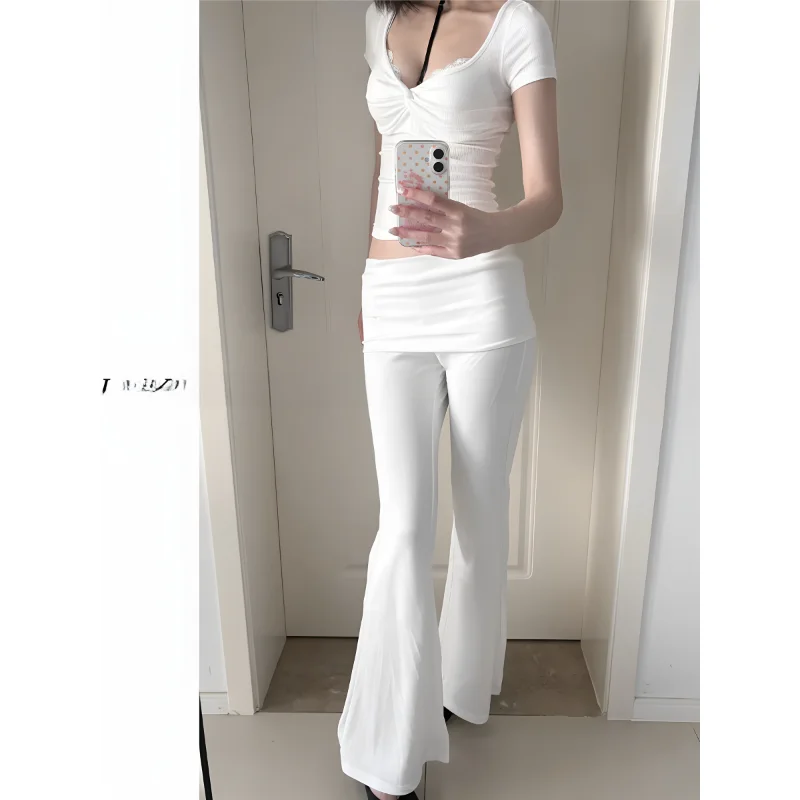 슬림핏 화이트 슬리밍 컬러 클라우드 팬츠 여성용 가을 겨울 드레이프 다용도 바닥 길이 팬츠 2025 디자인 센스