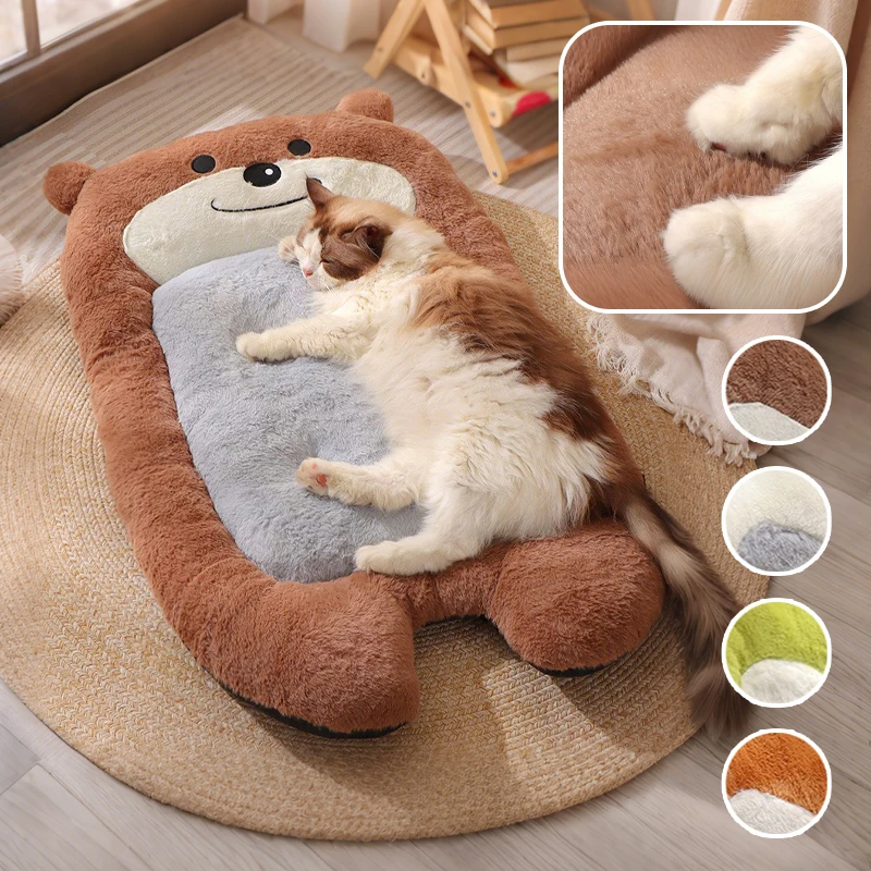 

Bear Shape Plush Pet Bed Winter Warm Cat Dog Sleeping Nest with Anti-slip Bottom Washable Pad Cartoon Design Four Seasons Thick