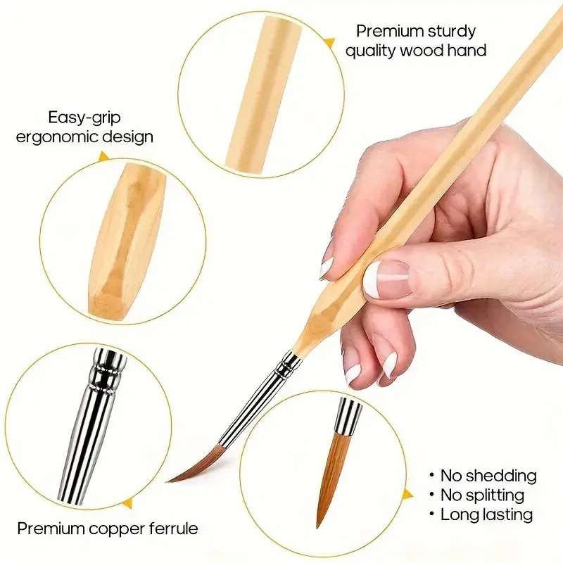 11pcs Premium Miniature Detail Paint Brush Set With Natural  Triangle Rod For Watercolor Oil Craft Models Line Drawing Great