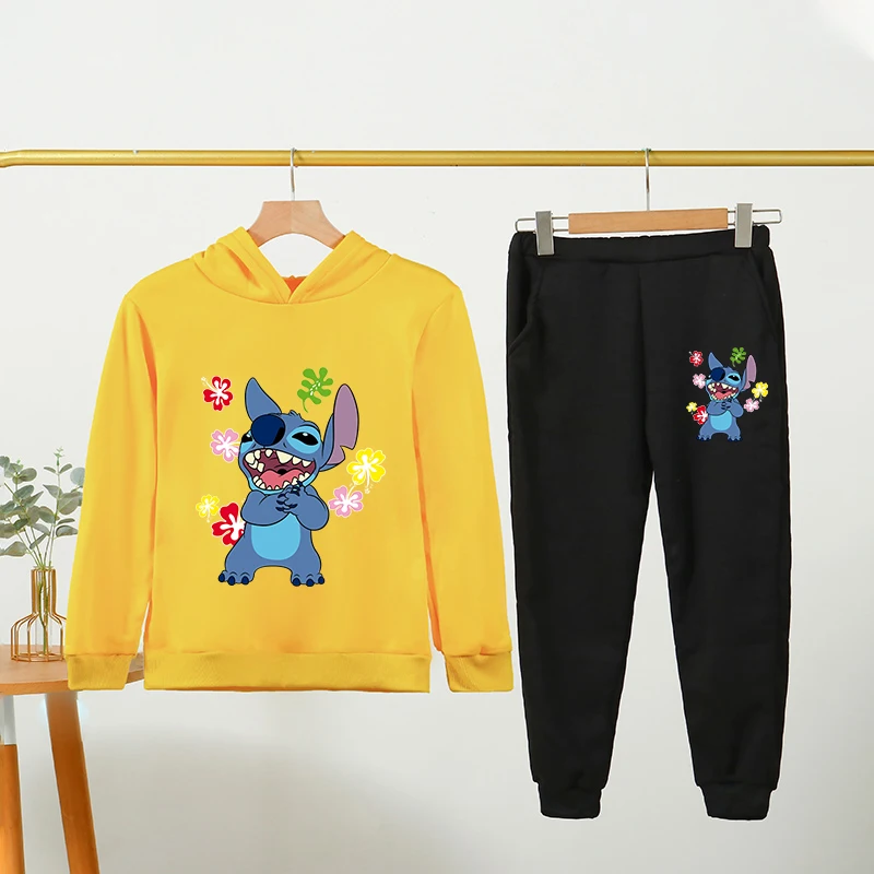 

2025 Spring New Children's Hoodies Sets Disney Stitch Printed Boys Casual Pullover Long Pant Two Piece Suit Kids Sweatsuit