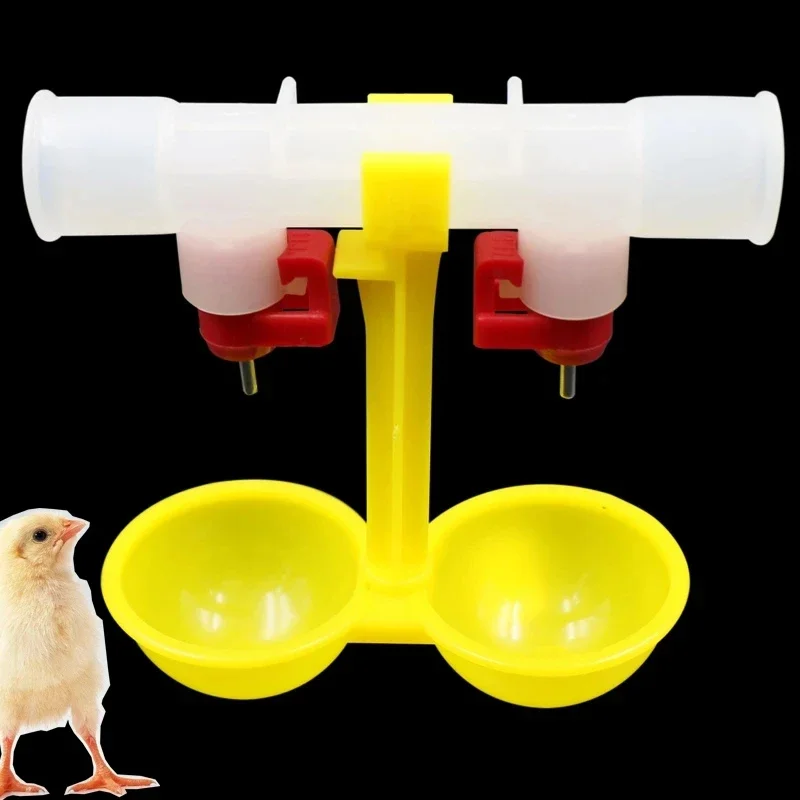 1 Set Chicken Coop Double Outlet Drinking Hanging Cup Chicken Nipple Drinker Bird Drinkers Poultry Farm Feeding Supplies