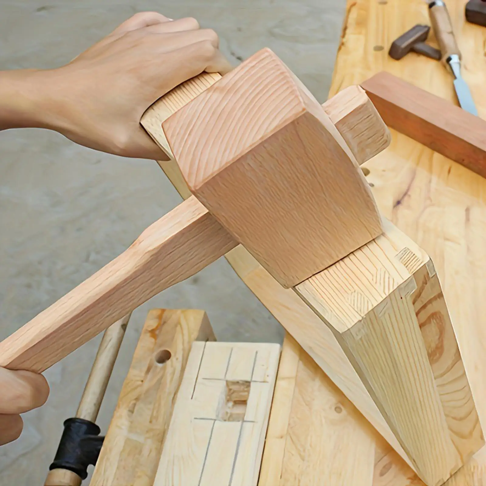 Martillo de madera con mango, martillo de hielo Manual Premium para bricolaje, herramienta de fabricación de carpintería, trabajo, tallado en madera, grietas de nogal, carpintería