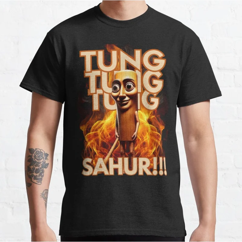 

Tung Tung Tung Sahr Italian brainrot funny meme T-shirt for men large size adult tops S-6xl mens clothing