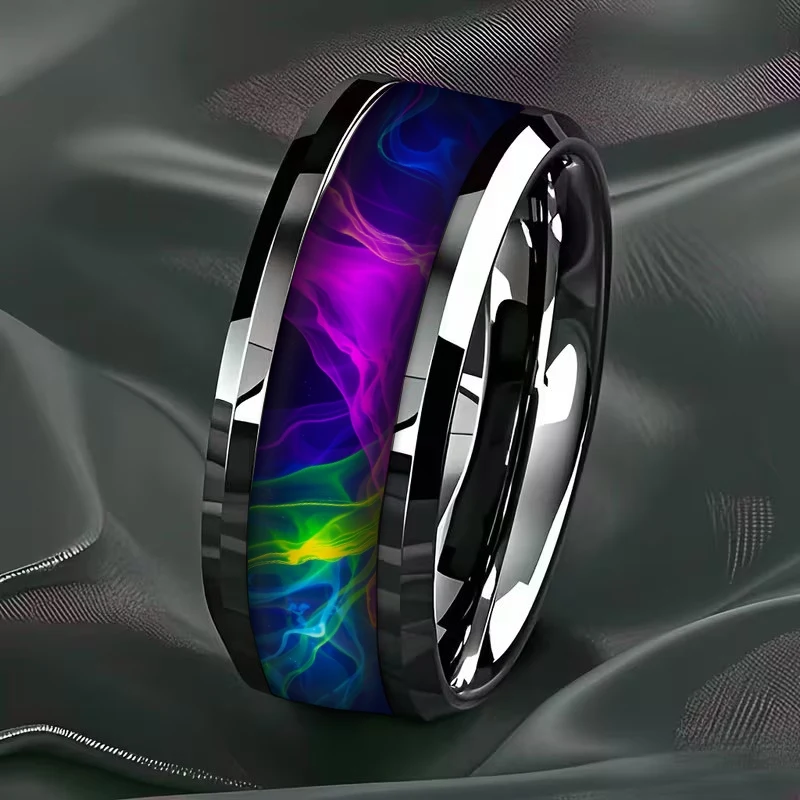 SUNFLOWERZHU Colorful Stainless Steel Rings Men High Polished Wedding Band Engagement Double Beveled Steel Ring Wholesale