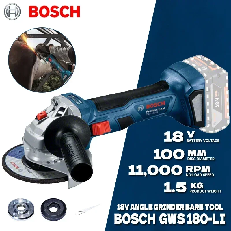 BOSCH GWS 180-LI 18V Grinding Cordless Angle Grinder Brushless Motor 100MM Rechargeable Portable Cutting Machine Polisher GWS180