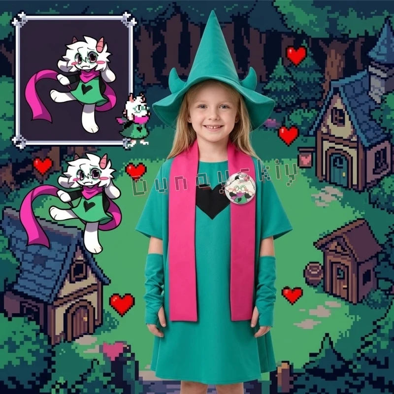 Insignia de Cosplay de Ralsei de Undertale, Sudadera con Capucha de Cosplay de Deltarune, Capa, Traje con Gorro y Bufanda, Disfraz de Halloween para Hombres y Mujeres