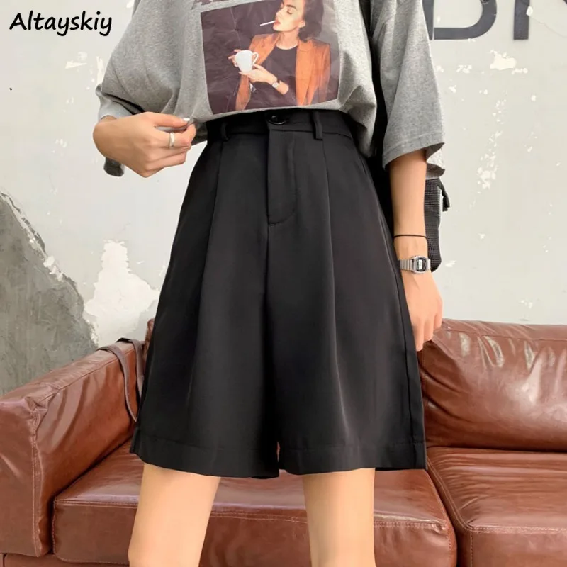 

Black Shorts Women Drape Daily All-match Streetwear Classic Straight High Waist Casual Simple Summer Ulzzang Loose Prevalent