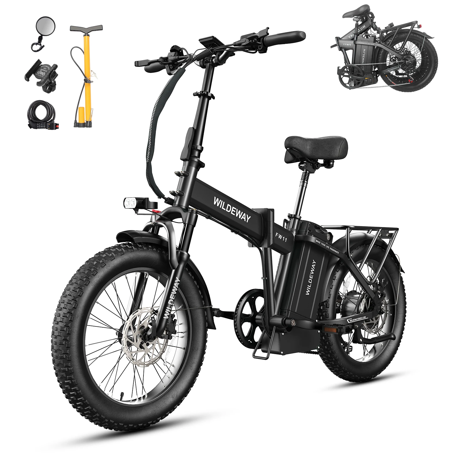 Wildeway 35Ah Folding Electric Bike FW11 Upgrade 1000W Motor Long Range Fat Tire 20' X 3.0' City Commuter Ebike for Men & Women