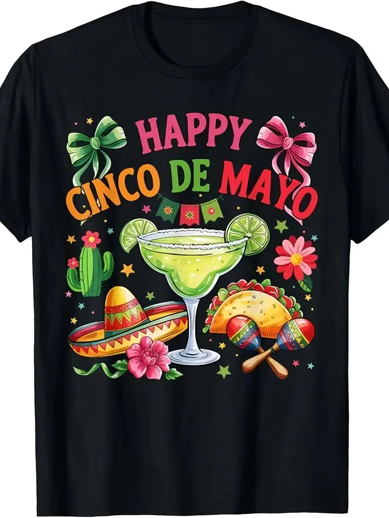 Joyful Cinco De Mayo Celebration Mexican Gathering T-Shirt For All Ages Unisex Design For Summer Short-Sleeve Printed Tee 180G