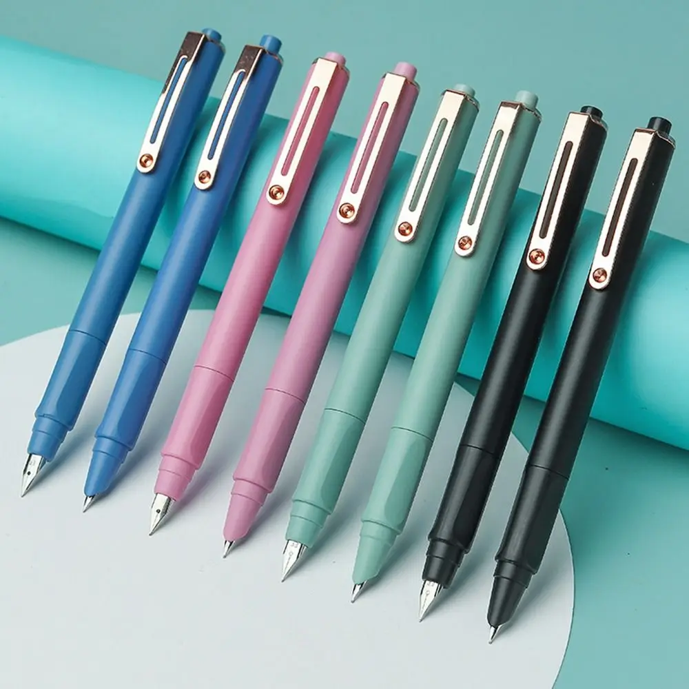 

Retractable Press Type Fountain Pen Notched Calligraphy Practice Writing Pen Exchangeable Ink Cartridge Three Point Positioning