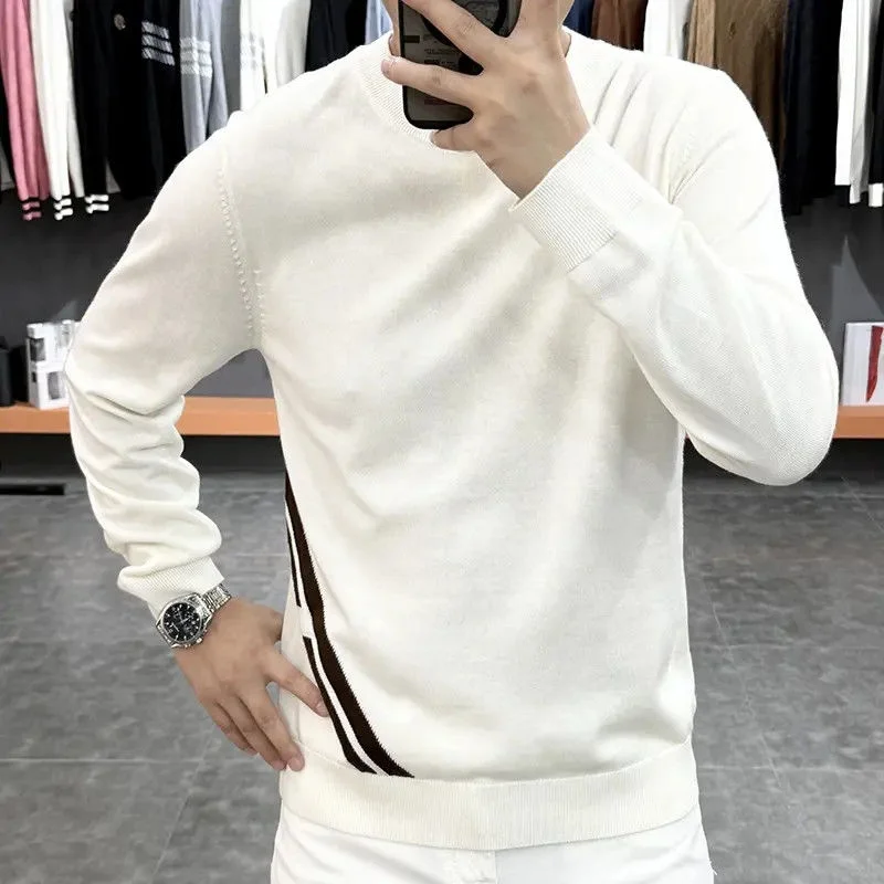 

Мужской вязаный свитер на осень-зиму, европейский стиль, повседневный, с длинным рукавом, круглым вырезом, люксовое качество, модный, для отдыха