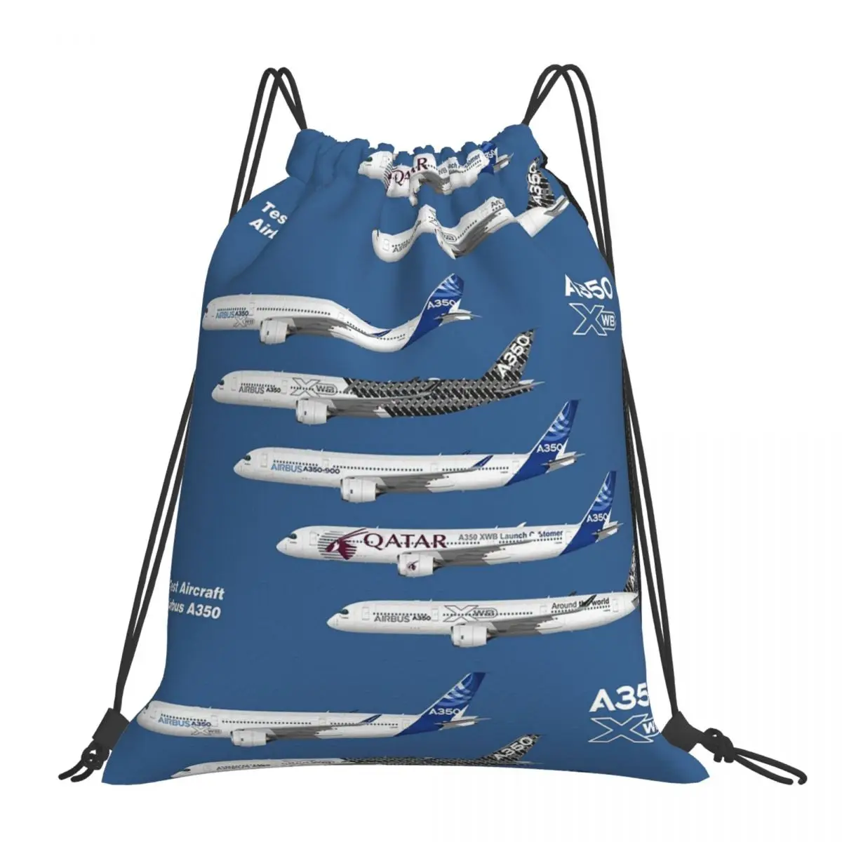 

Airbus A350 Test Aircraft Fleet Illustration Backpacks Drawstring Bags Drawstring Bundle Pocket Sundries Bag Book Bags Man Woman