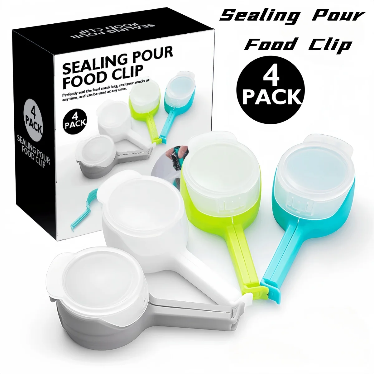 

4-Pack Sealing Pour Food Clip Reusable Snack Bag Sealer Airtight Clip for Food Storage Leak-Proof Design for Snacks,Chips,,Grain