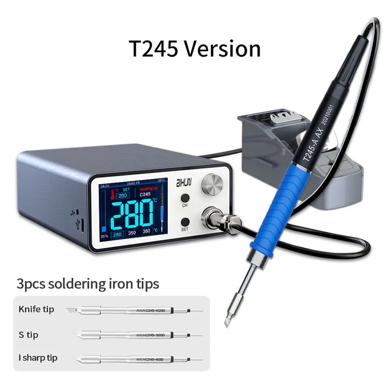 

AIXUN T3A 200W Digital Soldering Station Mobile Phone PCB Repair Tool Electric Solder Iron Tools with T245 T12 Handle Tips