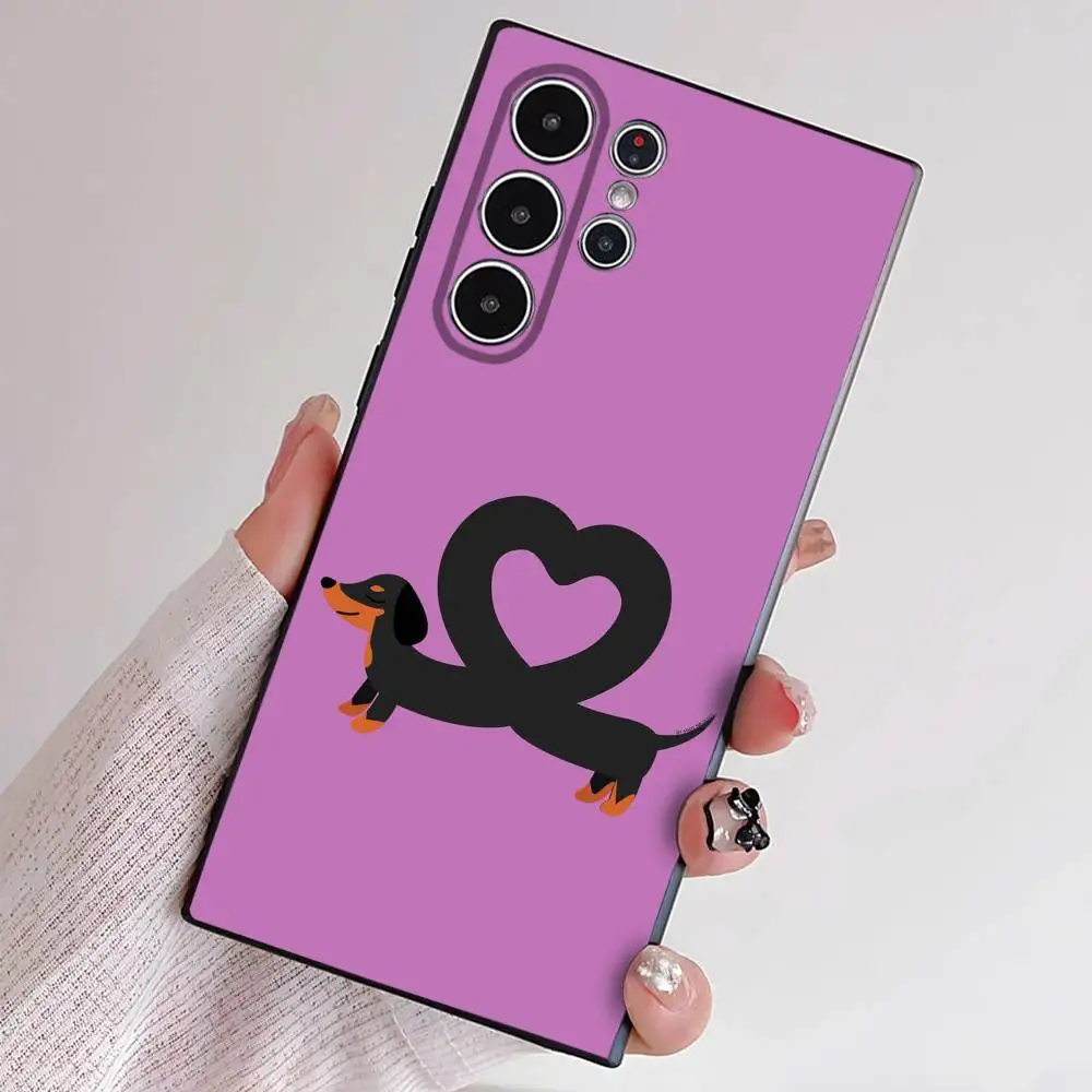かわいいダックスフントのスマホケース、Sシリーズ（S21、S22、S23、S24、S25、FE、Plus、Ultra）対応、TPU素材で肌に優しいソフトケース