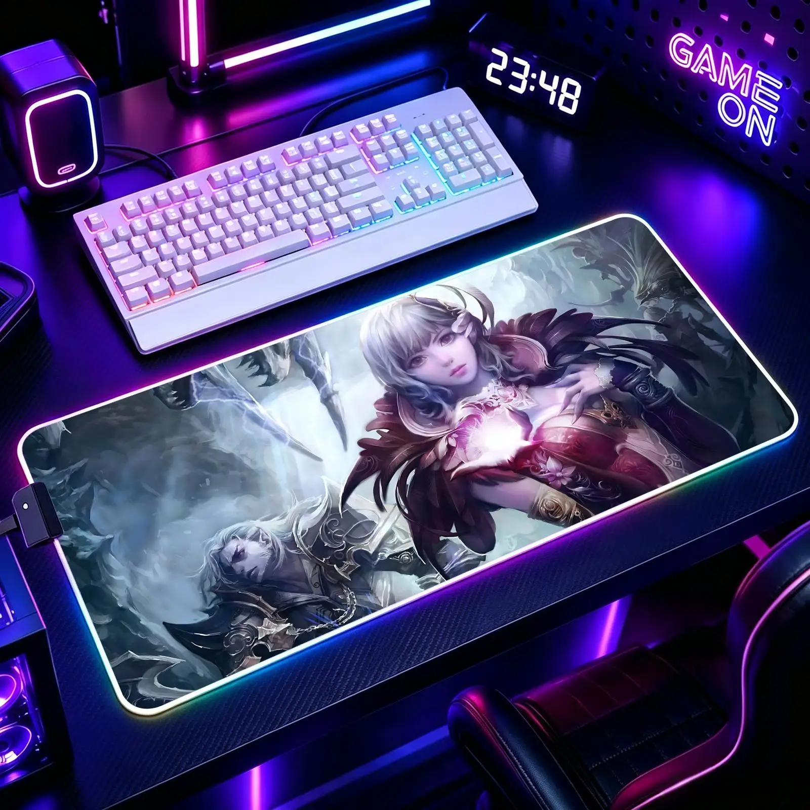 

hot game Aion Mouse Pad RGB Color Changing Gaming Mouse Pad, Stitched Edges, XXL Non-Slip Large Keyboard Desk Mat