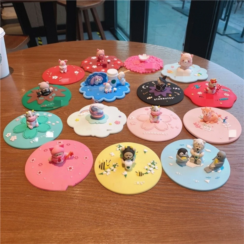 Food Grade Cartoon 10cm Silicone Cup Cover Heat-resistant Universal Suction Cup Cover Leak Proof Dustproof Mug Lid Drinking Cup