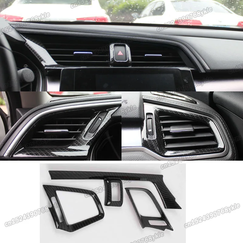 

carbon fiber car dashboard middle air vent trims for honda civic 2017 2018 2019 2020 2021 10th 10 gen auto 2016 type r x styling